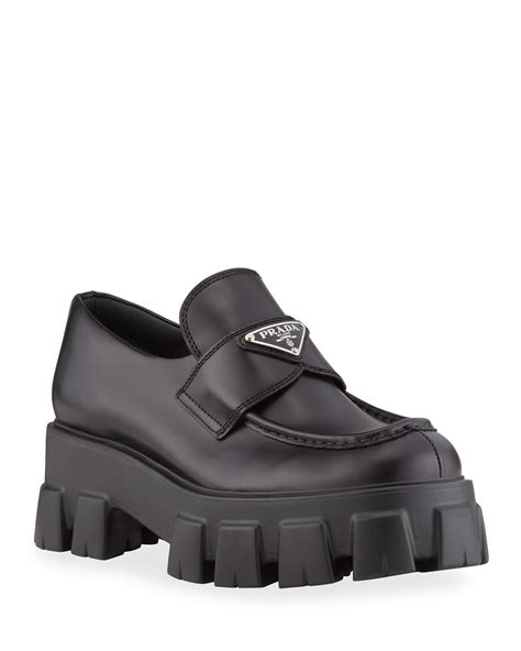 ladies prada loafers|platform Prada loafers.